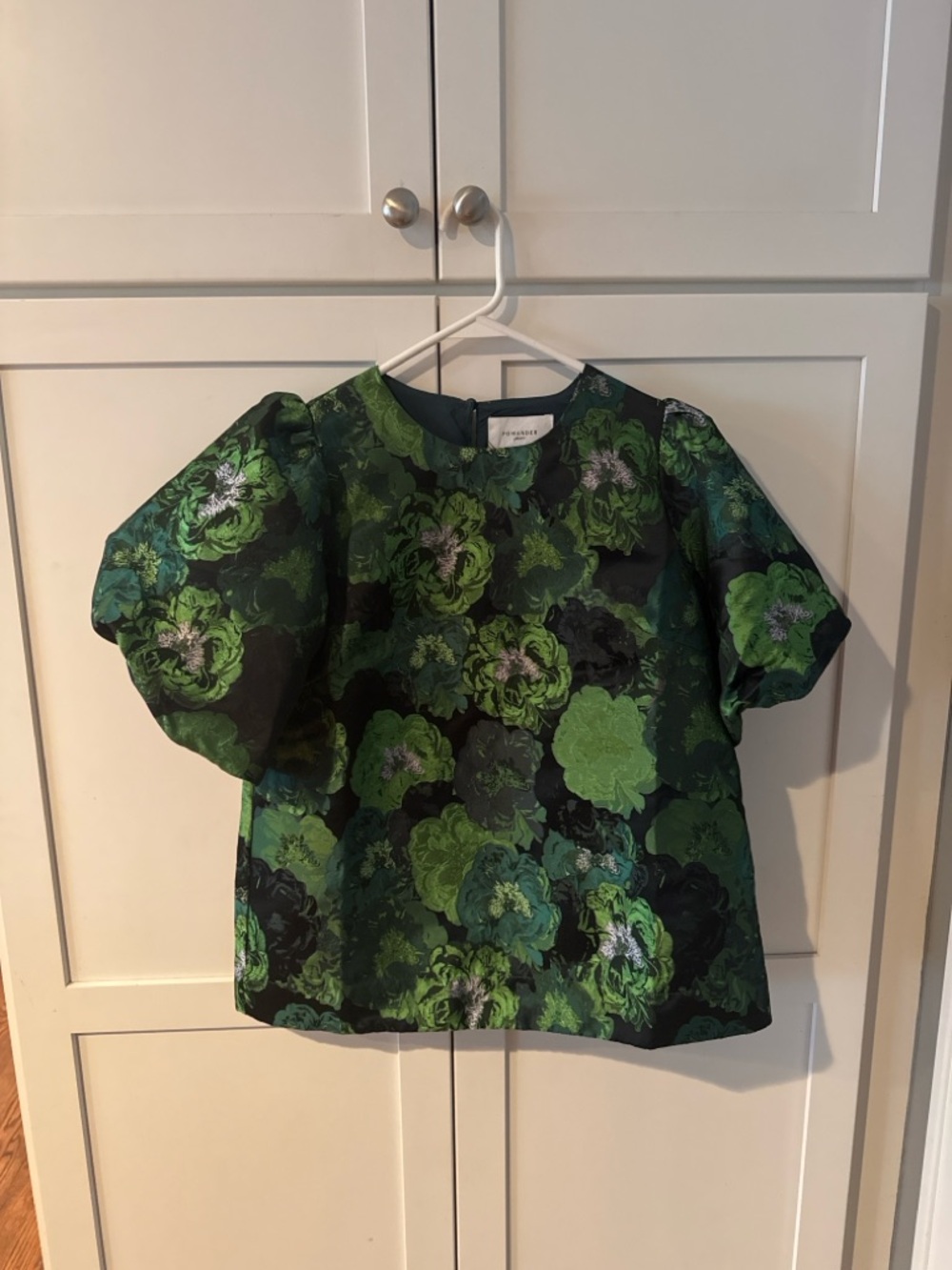 Pomander Place Green Floral Puff-Sleeve Top